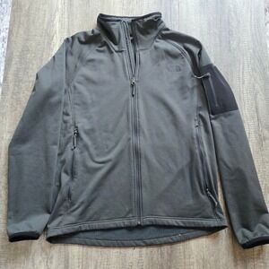 The North Face Mens Large Charcoal Grey Full Zip Grid Fleece Jacket Arm Pocket